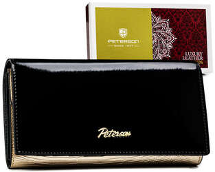 Czarno złoty lakierowany portfel damski Peterson