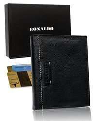 Duży skórzany czarny portfel męski — Ronaldo