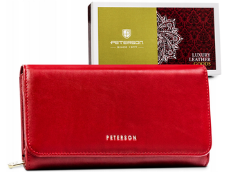 Duży, skórzany portfel damski na zatrzask i z systemem RFID - Peterson