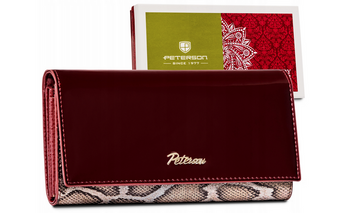 Lakierowany portfel damski z wężowym wzorem RFID Peterson