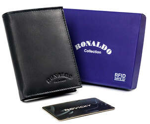 Skórzany składany portfel męski z zasuwanym schowkiem Ronaldo