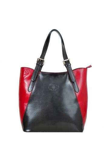 Torebka Damska Florence 847 Shopperbag Skóra Naturalna Czarno-Czerwona Duża Mieści A4