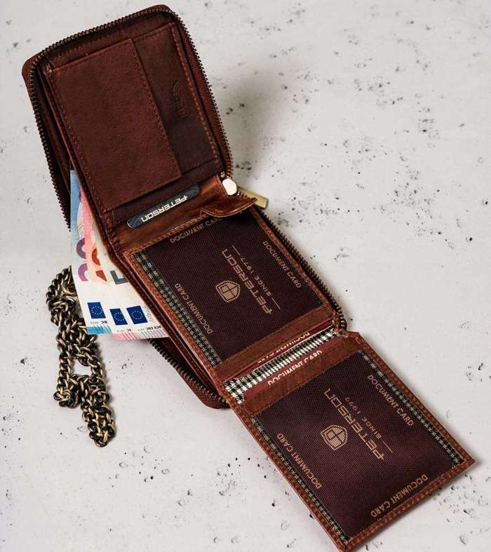 Duży, skórzany portfel męski z łańcuchem — Peterson