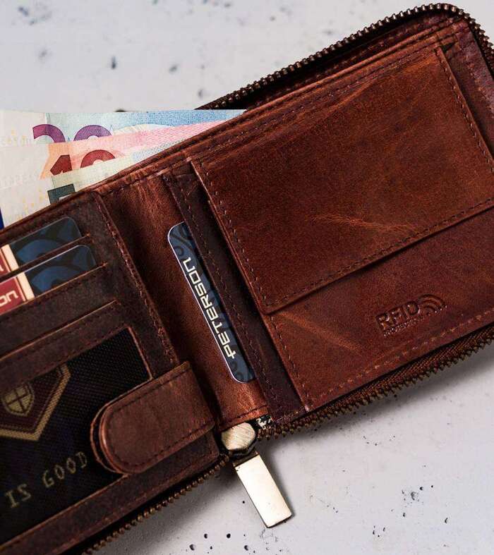 Duży, skórzany portfel męski z łańcuchem Peterson