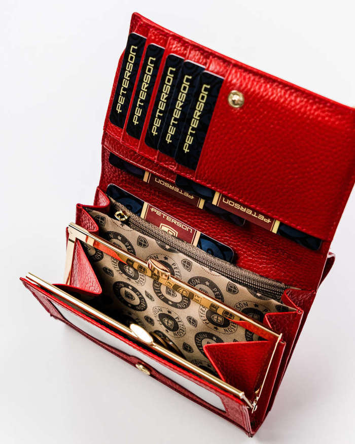 Kompaktowy portfel damski  ze skóry naturalnej — Peterson - Czerwony