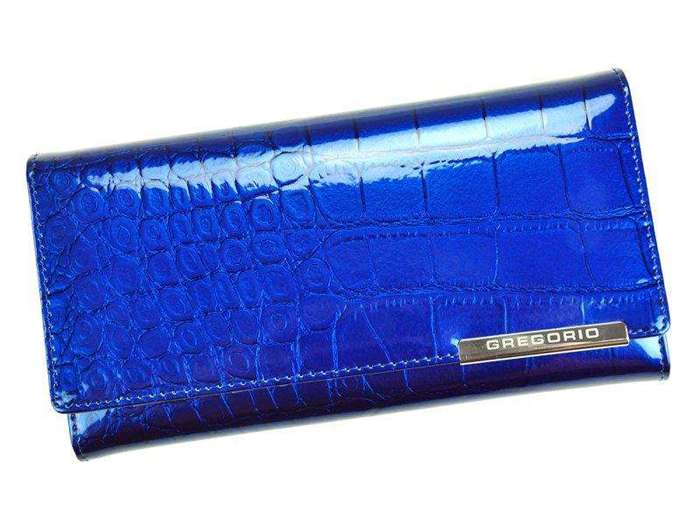 Portfel Damski Gregorio BC-100 Skóra Naturalna Niebieski Poziomy Duży RFID Secure