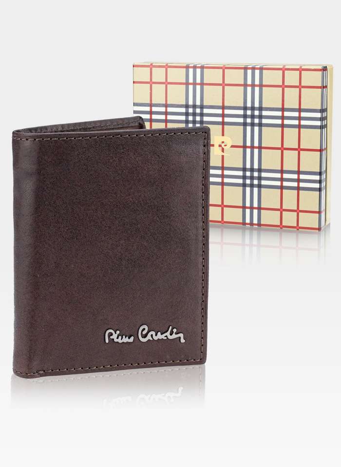 Skórzany portfel męski Pionowy Pierre Cardin  Tilak50 1812 RFID  Brąz