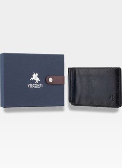 Banknotówka Skórzany Portfel Klips Spinka Banknoty Visconti AT-70 RFID Czarny
