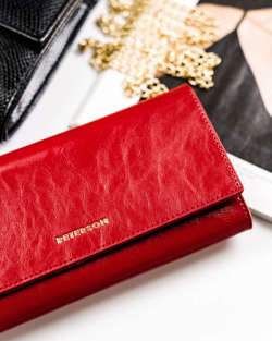 Elegancki portfel damski Skórzany z ochroną kart RFID — Peterson - Czerwony