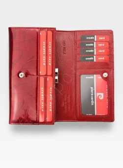 Portfel Damski Pierre Cardin 02 LEAF 100 Skóra Naturalna Czerwone Liście Poziomy Duży RFID