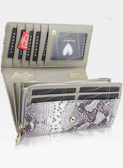 STEVENS portfel damski lakierowany duży skóra Szary + Różowy Błyskotka  106